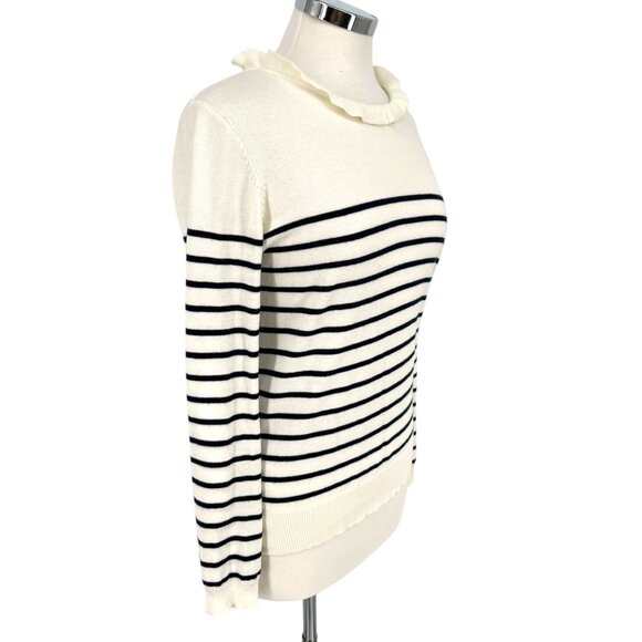 Böhme Striped Ruffled Neck Sweater Ivory White Black Size Medium - Picture 5 of 10